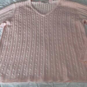 Pretty Pink Cable knit sweater. Sz.M V. neck.